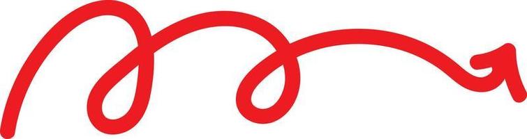 Curvy red arrow pointed to the right, illustration, vector on white background.