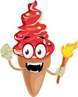 Ice cream with torch, illustration, vector on white background.