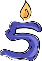 Number five shaped candle, illustration, vector on white background.