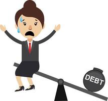 Woman on debt, illustration, vector on white background.