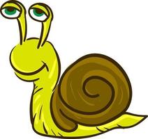 A green happy snail, vector or color illustration.