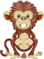 Monkey pooping, illustration, vector on white background.