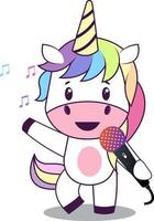 Unicorn with microphone, illustration, vector on white background.