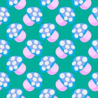 Small mushrooms, seamless pattern on green background. vector