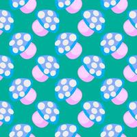 Small mushrooms, seamless pattern on green background. vector