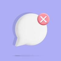 3d vector white round speech push notification bubble balloon with declined denied cancel red cross mark icon cartoon render design