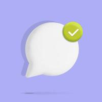 3d vector cartoon render white round speech bubble balloon with green check mark icon design