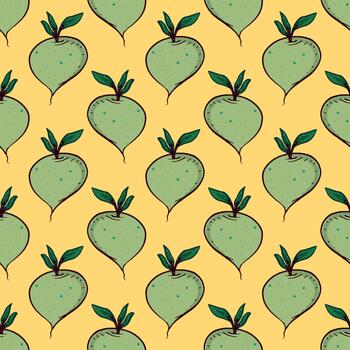 Radish pattern, seamless pattern on yellow background. vector