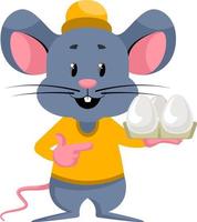 Mouse with eggs, illustration, vector on white background.
