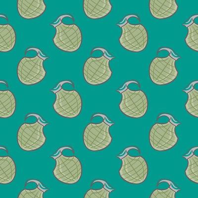 Small grenade , seamless pattern on a green background.