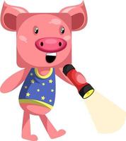 Pig with flash, illustration, vector on white background.