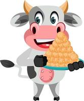 Cow with cookies, illustration, vector on white background.