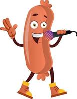 Sausage on microphone, illustration, vector on white background.