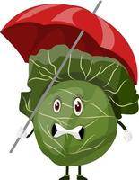 Cabbage with an umbrella, illustration, vector on white background.