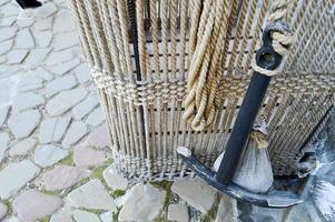 Big black iron old ancient basket for a rope balloon photo