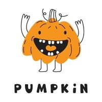 A cheerful orange pumpkin celebrates Halloween, laughs and dances. A vegetable with arms and legs scares boo Trick or Treat vector