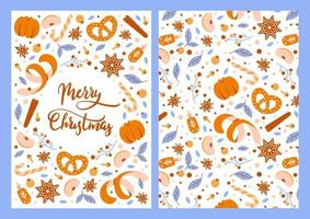 A set of templates for a Christmas card. Seamless pattern with Christmas elements. Background for textiles, fabrics, print vector