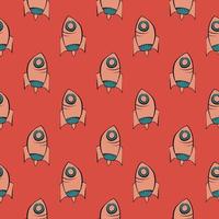 Flying spaceship,seamless pattern on red background. vector