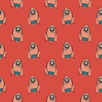 Flying spaceship,seamless pattern on red background. vector