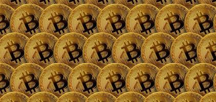 Pattern of many golden bitcoins. Cryptocurrency mining concept photo