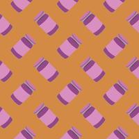 Purple jar of jam,seamless pattern on orange background. vector