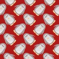Baby penguin , seamless pattern on a red background. vector