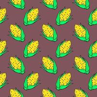 Corn cob,seamless pattern on brown background. vector