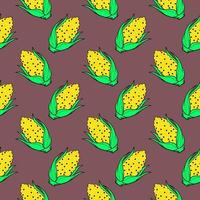 Corn cob,seamless pattern on brown background. vector