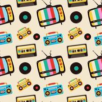 Seamless pattern with retro tv, boom box, cassette, vinyl. Retro fashion style from 80s. Vector illustrations in trendy colors