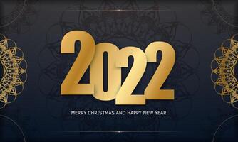 2022 postcard merry christmas and happy new year black color with abstract gold ornament vector