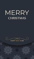 Holiday card Merry Christmas and Happy New Year in dark blue color with vintage blue pattern vector