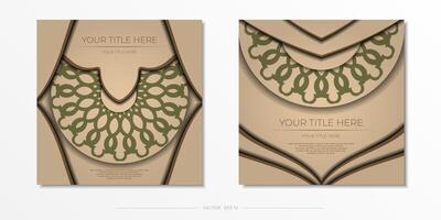 Beige color postcard design with mandala ornament. Invitation card design with space for your text and abstract patterns. vector