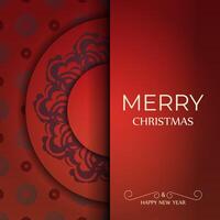 Greeting card Merry Christmas Red color with abstract burgundy ornament vector
