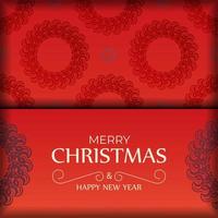 Merry Christmas Red Color Flyer Template with Winter Burgundy Pattern vector