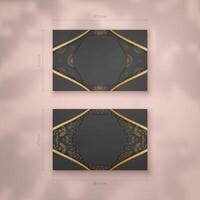 Business card template in black with abstract gold ornaments for your brand. vector