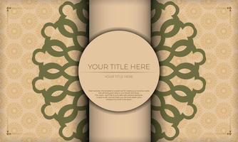 Template for postcard print design with Greek ornaments. Beige background with luxurious vintage ornaments and place for your logo. vector