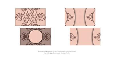 Pink color brochure with mandala ornament for your design. vector