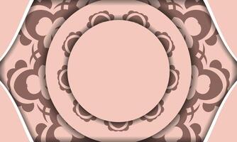 A pink and brown oval frame with a floral pattern vector