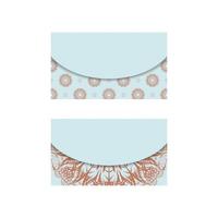 Business card in aquamarine color with Greek coral ornaments for your contacts. vector