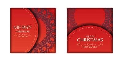 Holiday Flyer Merry Christmas and Happy New Year Red color with luxury burgundy pattern vector