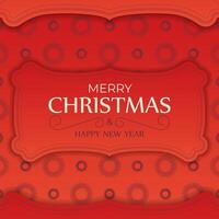 Happy New Year Greeting Card Template Red Color With Winter Burgundy Pattern vector