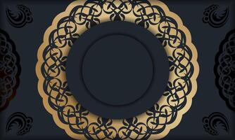 Golden frame with black and gold pattern on a black background vector