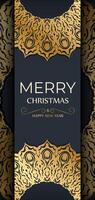 Happy New Year greeting card template in dark blue color with luxury gold pattern vector