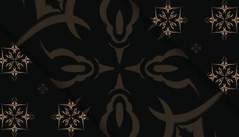 Black banner template with brown mandala pattern and place for logo or text vector