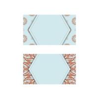 Business card in aquamarine color with Greek coral ornaments for your brand. vector