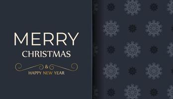 Holiday card Merry Christmas and Happy New Year in dark blue color with luxury blue ornaments vector