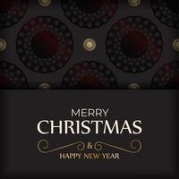 Greeting card Happy New Year and Merry Christmas in black color with winter pattern. vector