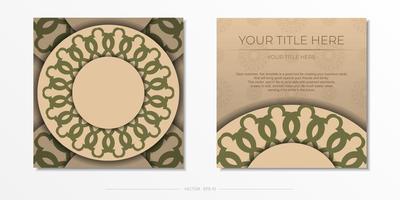 Ready-to-print design of a postcard in Beige color with mandala ornament. Invitation template with space for your text and abstract patterns. vector