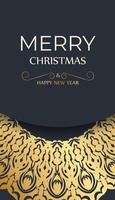tarjeta de felicitación de plantilla feliz navidad azul oscuro con patrón dorado vintage vector