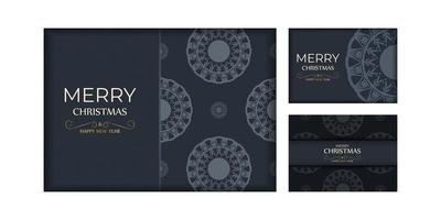 Brochure template Merry Christmas and Happy New Year in dark blue with luxury blue ornaments vector